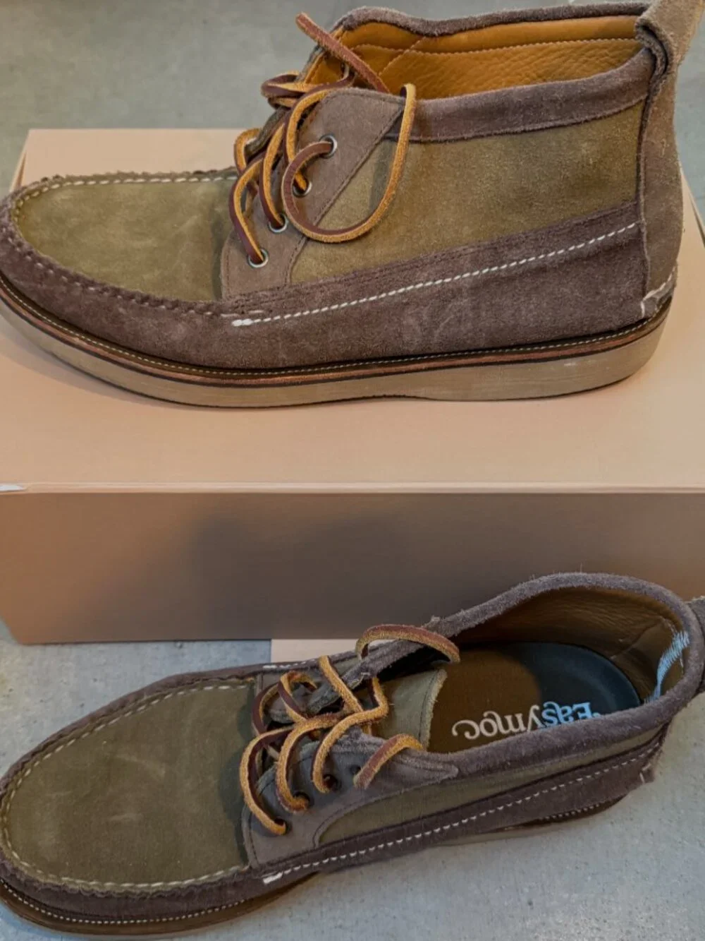 Easymoc Trailside Chukka - chocolate/taupe suede - 13 US - made in USA